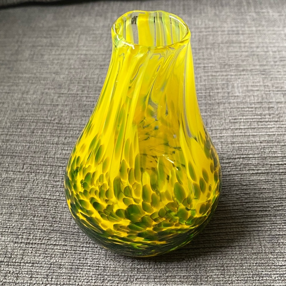 Vintage Yellow and Green Art Glass Vase
